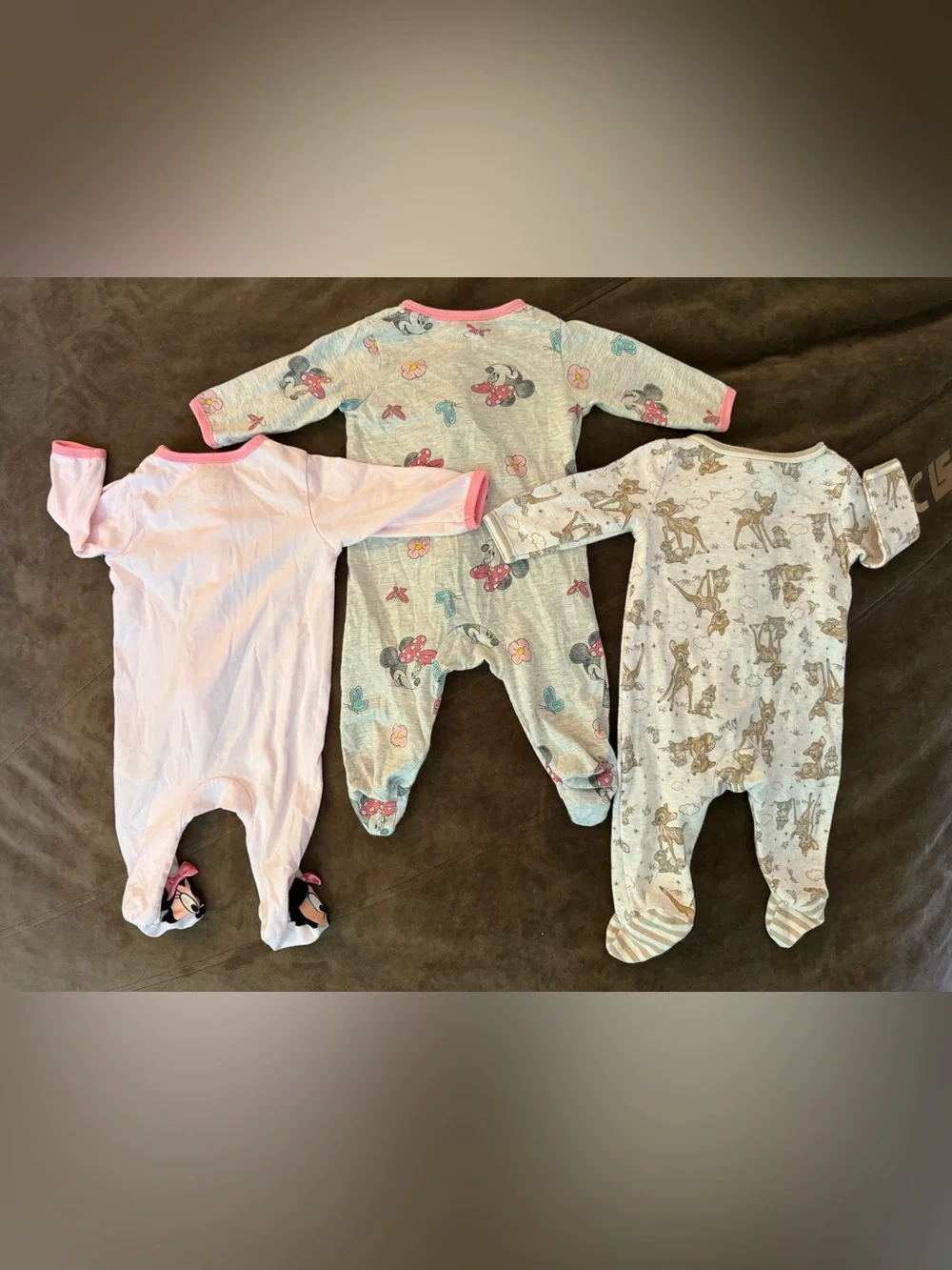 Set of (3) Disney Footed One-Piece Pajamas 1-Bambi 2&3- Minnie Mouse